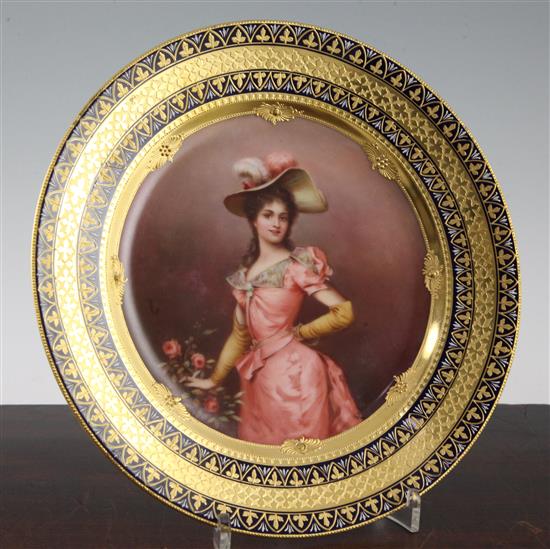 A Vienna style portrait cabinet plate, c.1910, painted by Rok, 24cm
